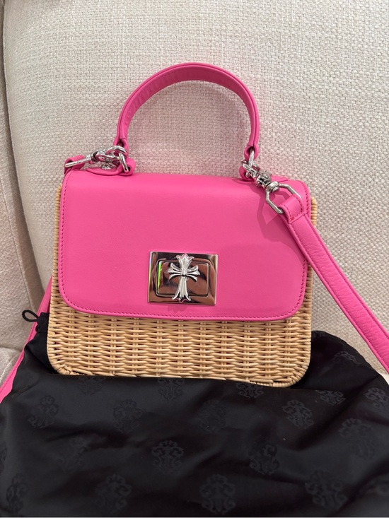 Chrome Hearts Handbags - Authentic CHROME HEARTS pink leather woven wicker mini basket 2way bag